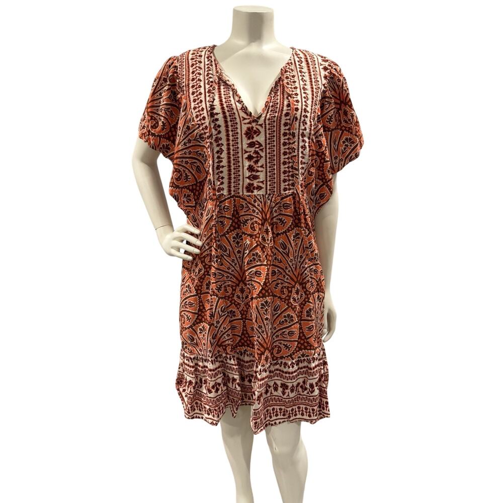 Knox Rose Women's Sz Medium Flutter Sleeve Floral Shirt Ruffled Boho Dress